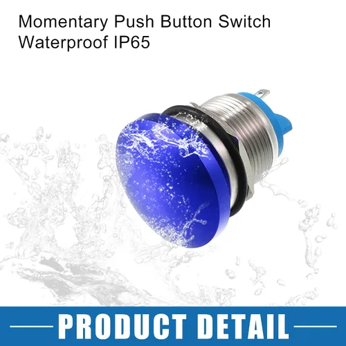 Vista 6 de Impermeable IP65 Momentaria Cabeza de Seta Interruptor de Botón para Coche Metal 0.748 in 3A 250V Botón Interruptor Azul (Juego de 2)