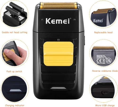 Vista 3 de KEMEI Afeitadora eléctrica doble para hombres, afeitadora eléctrica profesional para hombres calvos, suministros de peluquería recargable inalámbrica