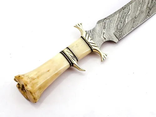 Vista 7 de Delta: hecho a mano de acero de Damasco Bowie cuchillo mango hueso de camello Artesanía artesanal, funda de cuero, pieza de exhibición decorativa