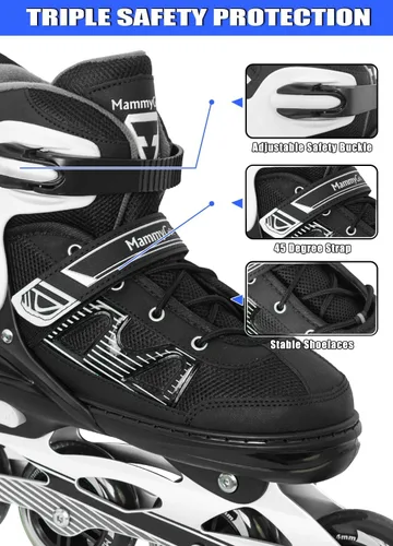 Vista 6 de MammyGol Patines en línea para adultos para hombres y mujeres, rodillos con cuchillas con rodamientos de acero al carbono, freno TPR, malla 3D