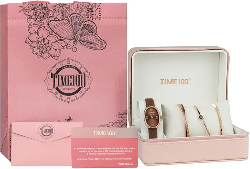 Vista 7 de TIME100 Reloj ovalado para mujer y pulsera acentuada con cristal de primera calidad, correa de cuero