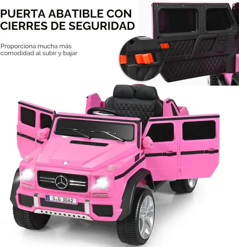 Vista 4 de COSTZON - Automóvil eléctrico para niños con licencia Mercedes-Benz Maybach, batería de 12 V, 2 motores, control remoto, 3 velocidades, luces, Rosa
