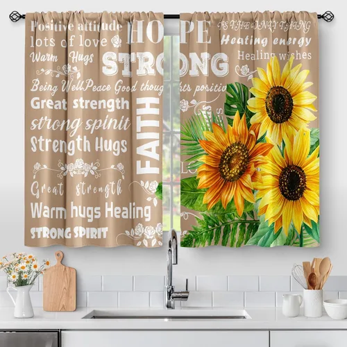Vista 10 de Aimego Cortinas de Cocina de Eucalipto Primaveral - Hojas de Plantas de Acuarela Floral Azul con Cortinas de Nivel Botánico Floral para Cafetería