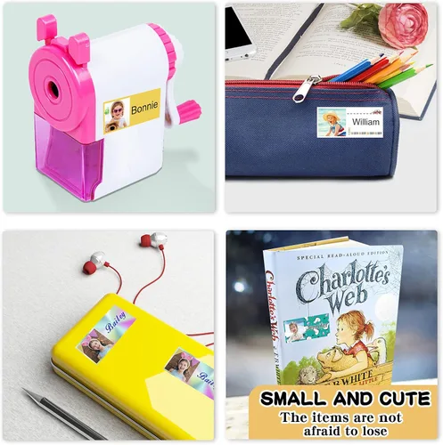 Vista 7 de 78 etiquetas personalizadas para niños con fotos impermeables, etiquetas de nombre personalizadas para suministros escolares, guardería, botellas