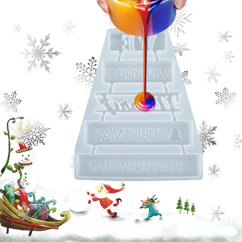 Vista 4 de Moldes de Navidad para resina, molde de resina 3D de letrero de Feliz Navidad, moldes de fundición epoxi para decoración de mesa de bricolaje