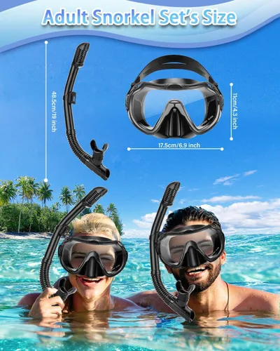 Vista 6 de Snorkeling Gear for Adults, Adult Snorkel Set with Panoramic Anti-Leak and Anti-Fog Tempered Glass Snorkel Mask, Dry Top Snorkel, Snorkle Mask Set