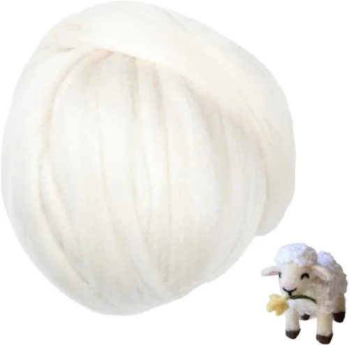 Vista 7 de Lana merino extrafina, 1 libra. La mejor lana blanca como la nieve para fieltro de aguja, fieltro húmedo, manualidades y hilado. Hilo jumbo suave