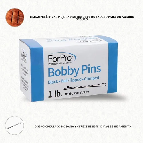 Vista 5 de ForPro Professional Collection Bobby Pins (400 unidades aproximadamente), negro, 2 pulgadas de largo, con punta de bola, rizado, antideslizante,