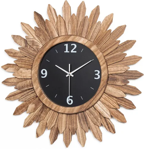 Vista 16 de Honiway Reloj de Pared a Batería de 12 Pulgadas de Madera Rústica Bohemio Sunburst Decorativo Reloj de Pared Silencioso Sin Tictac Negro Relojes