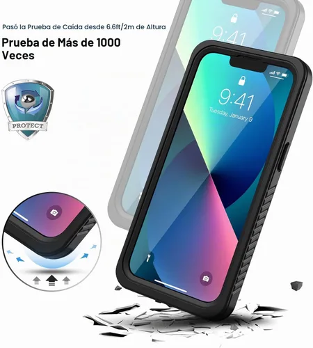 Vista 4 de Lanhiem Funda para iPhone 13, impermeable IP68, a prueba de polvo, a prueba de golpes, con protector de pantalla integrado, carcasa sellada completa