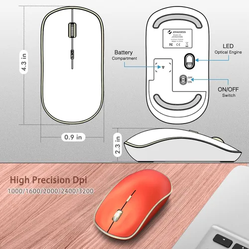 Vista 4 de JOYACCESS Ratón inalámbrico para juegos, mouse USB portátil delgado para computadora portátil, computadora, PC (naranja rojo)