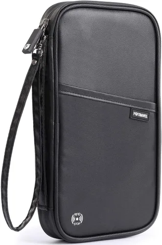 Vista 7 de VanFn Cartera RFID para pasaporte de viaje, soporte para pasaporte familiar, organizador de documentos de viaje serie P.Travel (nailon, gris)
