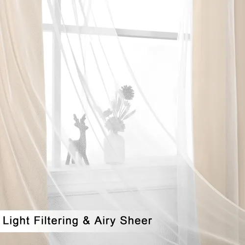 Vista 6 de Hiasan Cortinas opacas con superposición transparente, aislamiento térmico para mezclar y combinar de doble capa, cortinas de oscurecimiento de Beige