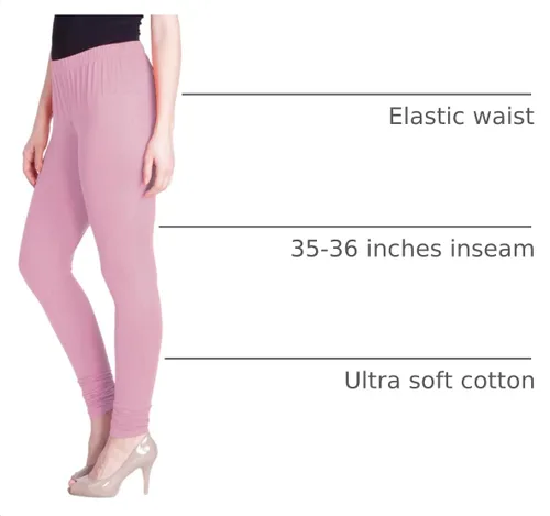 Vista 3 de ladyline Leggings Churidar elásticos de algodón para mujer Extra largos de longitud completa de cintura alta Talla regular y grande Pantalones