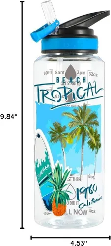 Vista 7 de Botella de agua de 32 onzas – Tritan libre de BPA, boca ancha, tapa abatible con pajilla, fácil de abrir, ligera, a prueba de fugas, con diseño