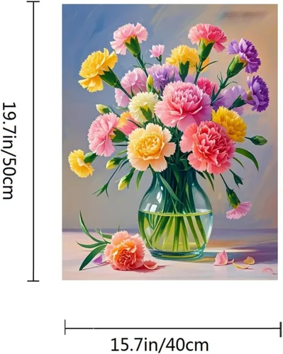 Vista 5 de ACANDYL Kit de pintura de flores por números para adultos principiantes pintura por números para adultos, lienzo de clavel, pintura por números