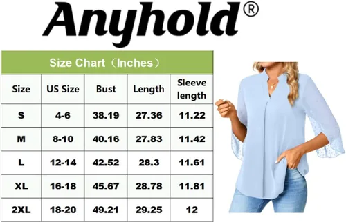 Vista 6 de Anyhold Blusa de gasa elegante de verano para mujer, cuello en V, manga pétalo, holgada, casual, lindas camisas para el trabajo