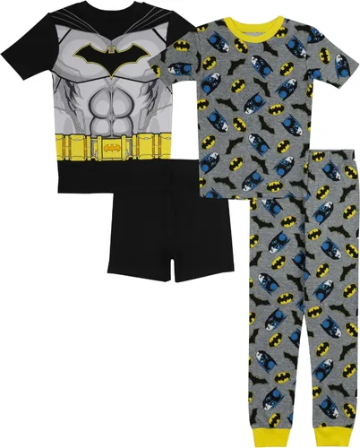 Vista 2 de DC Comics Conjunto de pijama de algodón ajustado de 4 piezas de Batman para niños, suave y lindo para niños
