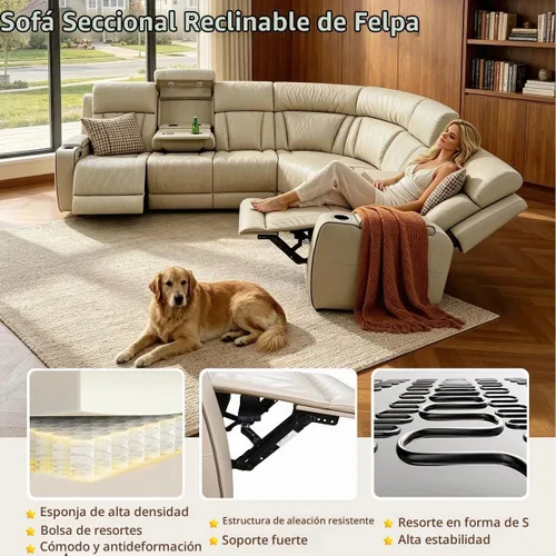 Vista 6 de Juego de sofá seccional reclinable de cuero, sofá seccional con 4 sillones reclinables