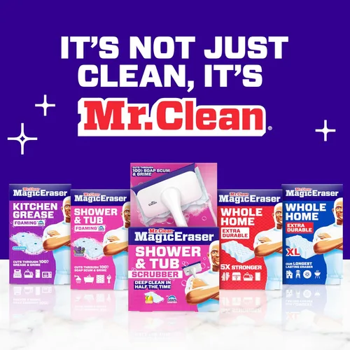 Vista 11 de Mr. Clean Borrador mágico para ducha y tina, limpiador de baño, limpiador de baño todo en uno, kit inicial de limón, 1 limpiador y 2 borradores