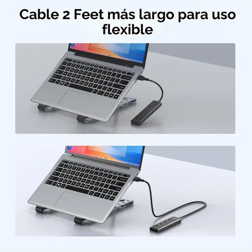 Vista 8 de MOKiN Concentrador USB 3.0, extensor USB de datos ultra delgado de 5 puertos con 4 puertos USB A 3.0 + puerto de alimentación USB C para laptop