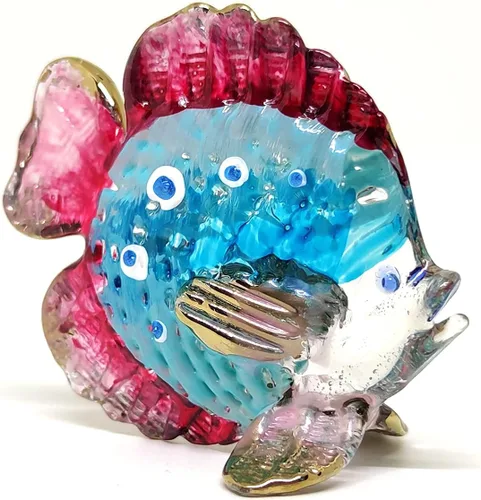 Vista 4 de Figuras en miniatura de peces animales pintados a mano, arte de vidrio soplado, decoración de regalo coleccionable, V1 azul y rojo
