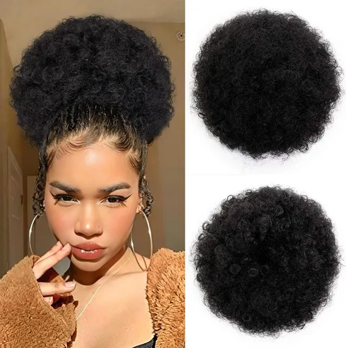 Vista 9 de AISI QUEENS Cola de caballo afro extra grande con cordón para mujeres, gran moño de cabello afro rizado y kinky sintético, postizos de cabello
