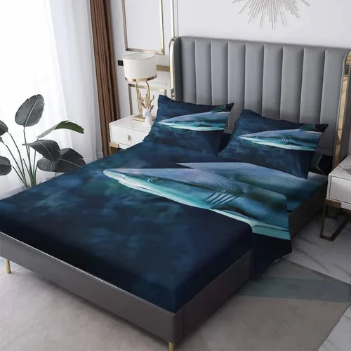 Vista 9 de Dolphin Sheets - Juego de sábanas de tamaño individual, sábanas de microfibra suave con bolsillo profundo, sábanas y fundas de almohada estampadas