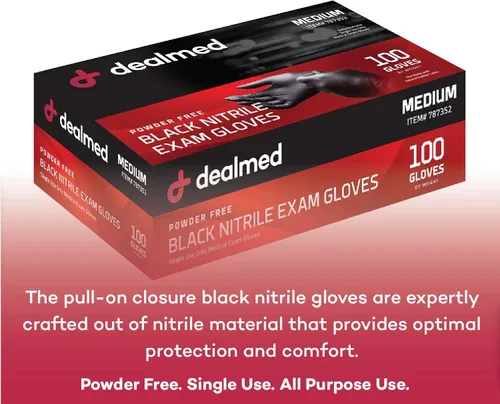 Vista 5 de Dealmed Black Nitrile Exam Gloves – Disposable Multi-Purpose Use Medical Gloves Use for First Aid and Medical Facilities