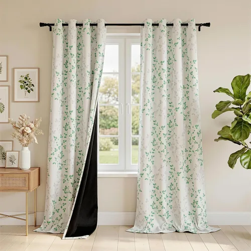 Vista 15 de Cortinas opacas 95% azules de 63 pulgadas de largo para dormitorio, cortina de oscurecimiento de habitación con patrón de hojas para habitación
