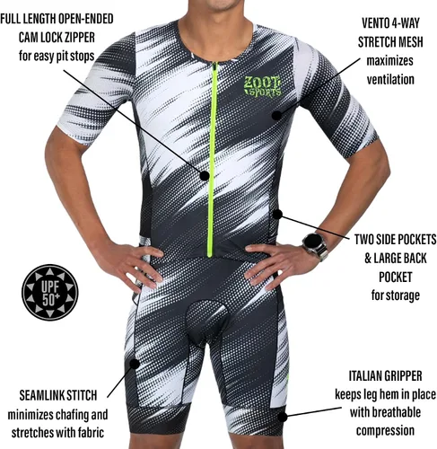 Vista 2 de Zoot LTD Tri Aero Fz - Traje de carreras para hombre, manga corta, aerodinámico, ciclismo, carrera, natación, ciclismo, correr, tri, con bolsillos