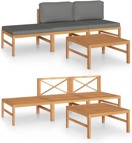 Vista 2 de 4-Piece Patio Lounge Set with Gray Cushions Solid Teak Wood Outdoor Furniture for Garden Balcony Porch Apartment Small Space