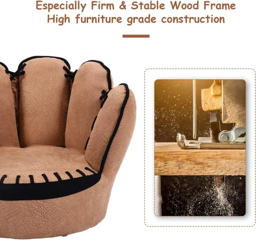 Vista 7 de Costzon Sofá para niños con estructura de madera maciza y diseño de guante de béisbol, sillón para niños para sala de juegos, guardería, jardín