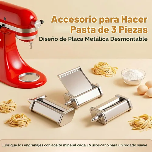 Vista 3 de Accesorio de pasta para KitchenAid, 3 piezas para hacer pasta con plato desmontable Accesorio para pasta de plata metálica