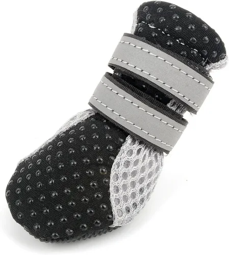 Vista 4 de Zunea - Botas para perros pequeños para pavimento caliente, antideslizantes, zapatos de verano para cachorros, color negro, talla S Breathable