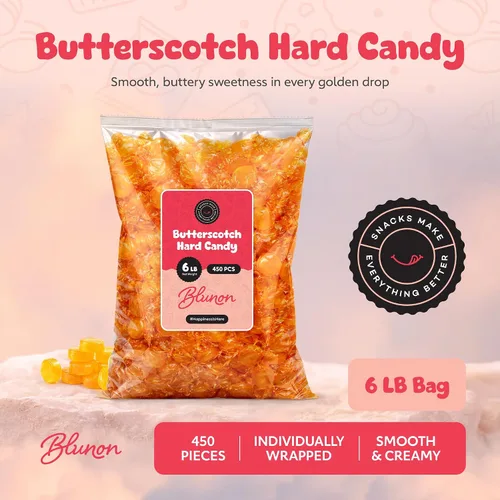 Vista 2 de Caramelo duro Butterscotch – 6 libras a granel – Caramelos amarillos escoceses envueltos individualmente – 450 piezas