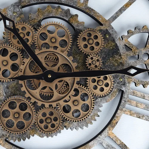 Vista 7 de Lafocuse - Reloj de engranaje steampunk de 23 pulgadas con engranajes móviles de madera de bronce Industrial Rustic Large Wall Clock for Living