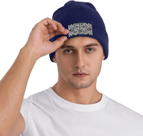 Vista 5 de Aztec-Calendar - Gorros de punto para uso diario, gorro suave, gorro negro