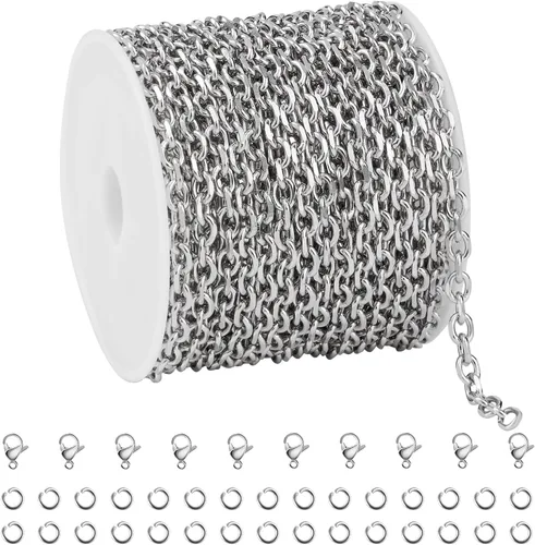 Vista 10 de UMAOKANG - Cadenas de acero inoxidable chapadas en oro de 16.4 pies para fabricación de joyas 1.0 cable de oro