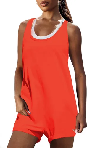 Vista 2 de Panadila Enterizo de espalda cruzada para mujer, estilo casual, sin mangas, cuello redondo, con bolsillos