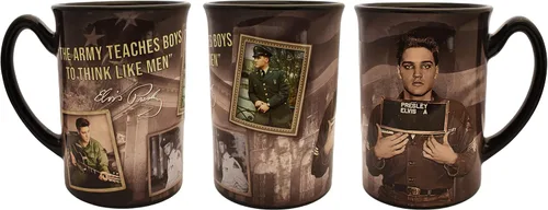 Vista 2 de Midsouth Products Taza Elvis Presley de 16 onzas con fotos del ejército