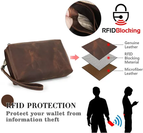 Vista 52 de Funda de piel de grano superior para hombre y mujer, múltiples bolsillos/ranuras, RFID de gran capacidad para tarjetas, cheques, dinero, pasaporte