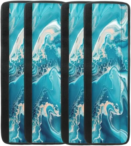 Vista 4 de Coldinair Fundas protectoras antideslizantes para manijas de puerta de refrigerador con estampado de mármol aguamarina, asas de decoración