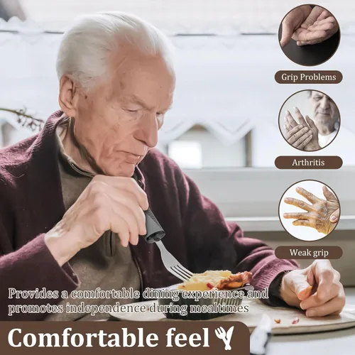 Vista 6 de Juego de utensilios adaptativos, agarre débil y ayudas para discapacitados y Parkinson, suministros especiales pesados, utensilios de Parkinson