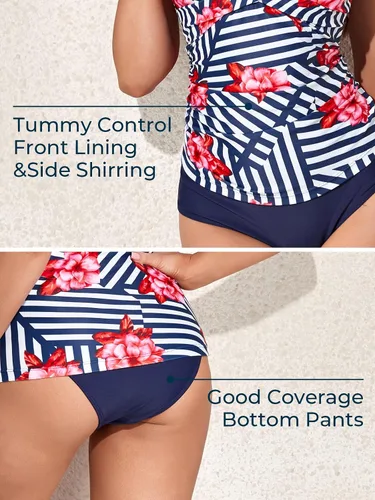 Vista 5 de MiYang Traje de baño tankini de dos piezas para mujer, con control de barriga, parte delantera cruzada