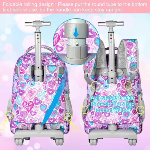 Vista 3 de ZLYERT Mochila con ruedas para mujeres y hombres, mochila con ruedas para niñas y niños, mochila de viaje para adultos, Amor Gris, Moderno