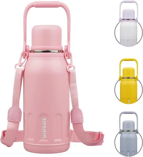 Vista 15 de BJPKPK - Botellas de agua termoaisladas de 27 onzas con tapa y asa de transporte, botellas de agua de acero inoxidable libres de BPA para la Verde