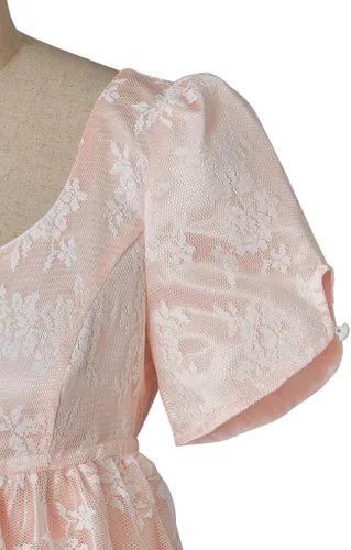 Vista 4 de Edwina - Vestido de disfraz para mujer, vestido vintage de regencia, vestido de baile victoriano, vestido de encaje rosa de cintura alta