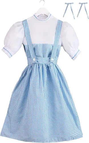 Vista 3 de Women's Kansas Girl Costume with Gingham Dress, Blouse, and Hair Ribbons - Classic Storybook Character Look
