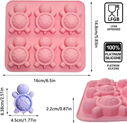 Vista 2 de Moldes para caramelos de gomitas, paquete de 2 moldes de 6 cavidades para caramelo de tortuga, cubo de hielo, cera de gelatina de animales marinos